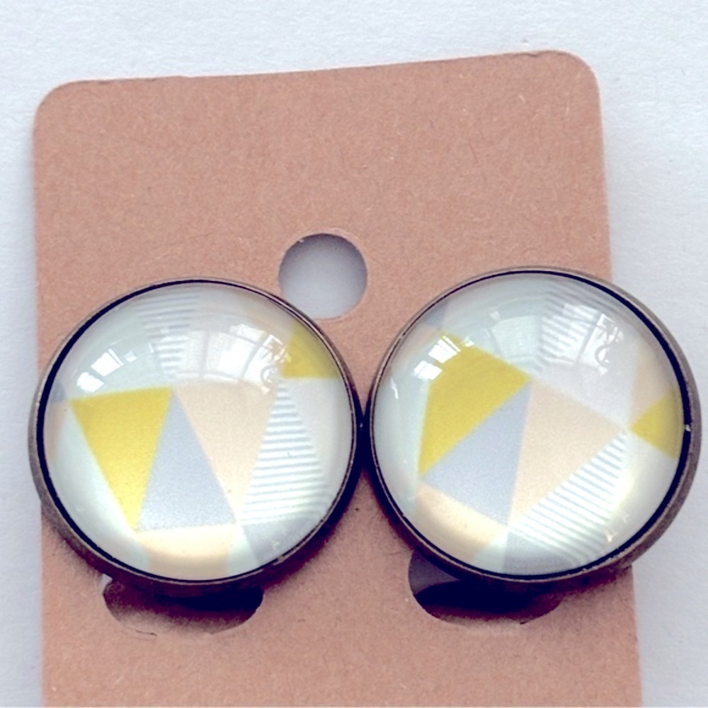 Geometric Print 20mm Clip On Earrings, NWT, Handmade, Unworn